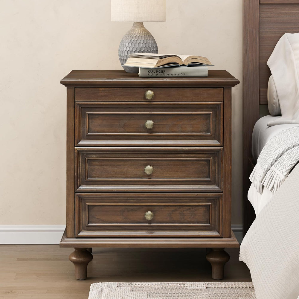 Nightstand with 4 Drawers, Wood Bedside Table Night Stand, Wide Sofa Side End...