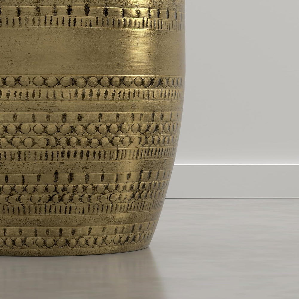 SIMPLIHOME Johnsen Tribal Accent Table – 15 inch Wide Round Metal Drum Table ...