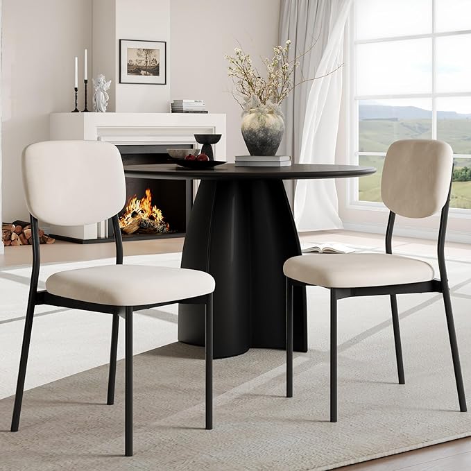 Modern Dining Chairs Set of 4, Stackable Upholstered Dining Room Chairs, Kitchen Chairs w/Soft Velvet Backrest & Sturdy Metal Legs for Living Room, Restaurant, Cream Beige
