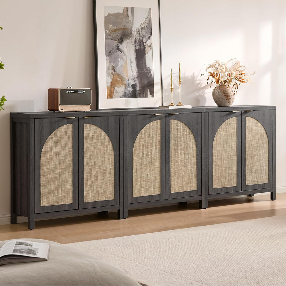 SICOTAS 68" W Rattan Sideboard Buffet Cabinet with Storage Set of 2, Mod...
