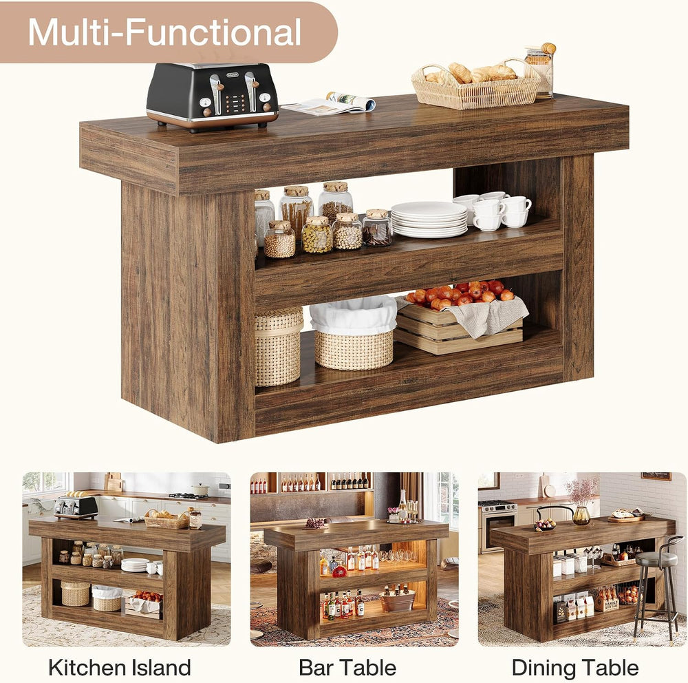 Tribesigns 55-Inch Kitchen Island with Storage, Farmhouse 3-Tier Stationary I...