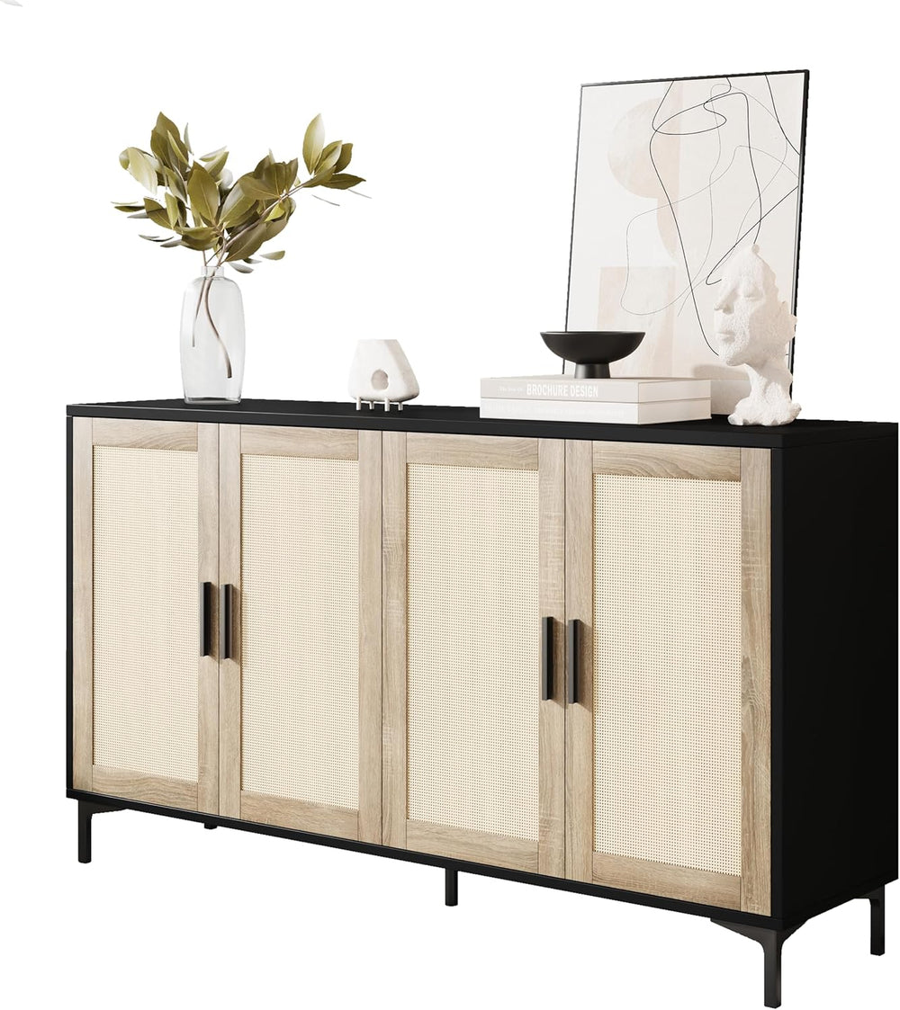 JASIWAY Buffet Cabinet with Storage, 48" Rattan Sideboard with Adjustabl...