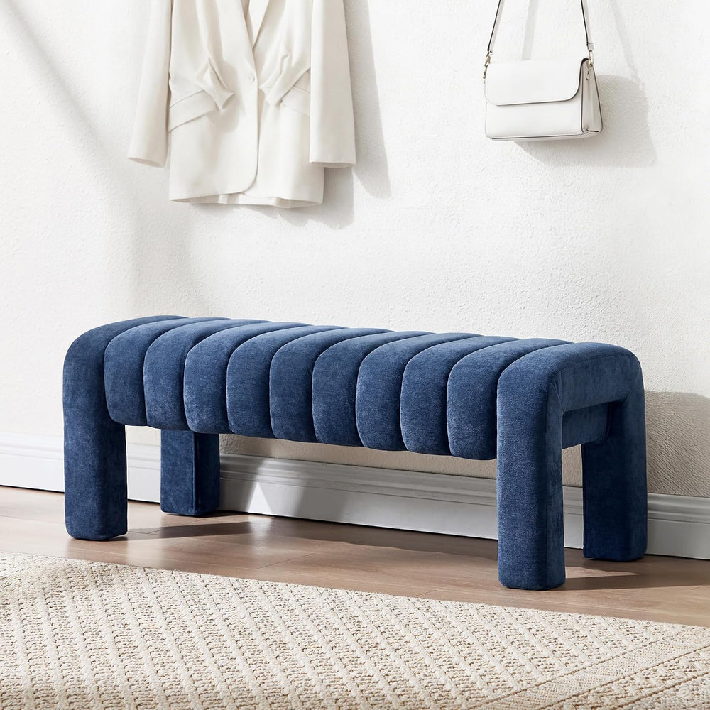 43’’ Bedroom Bench, Upholstered End of Bed Bench with Solid Wood Legs, Modern...