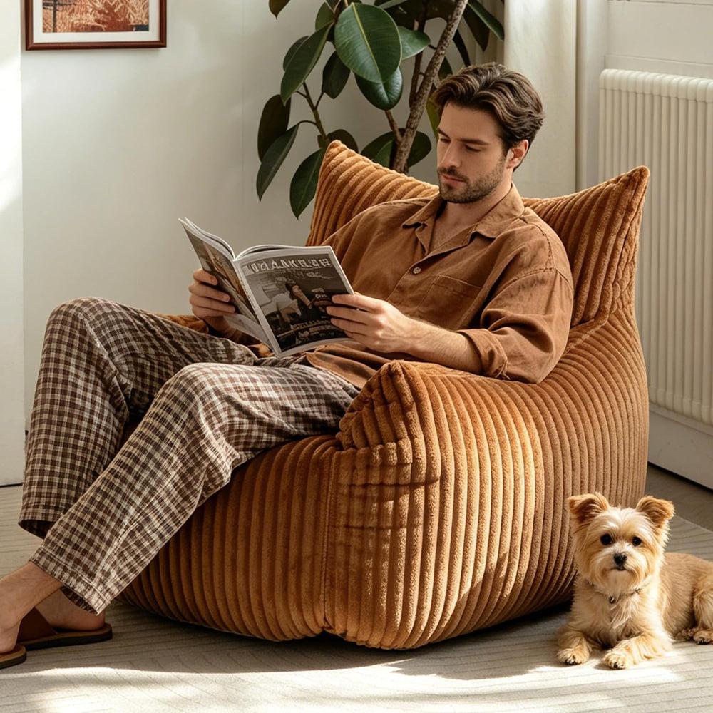 Giant Brown Bean Bag Chairs for Adults & Teens, Soft Corduroy Beanbag | 3...