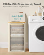 SONGMICS Laundry Hamper with Lid, Large Laundry Basket, 23.8 Gallons (90L), Removable Mesh Liner, Bamboo Handles, Collapsible, 16.5 x 12.6 x 27.8 Inches, Cream White ULCB509W01