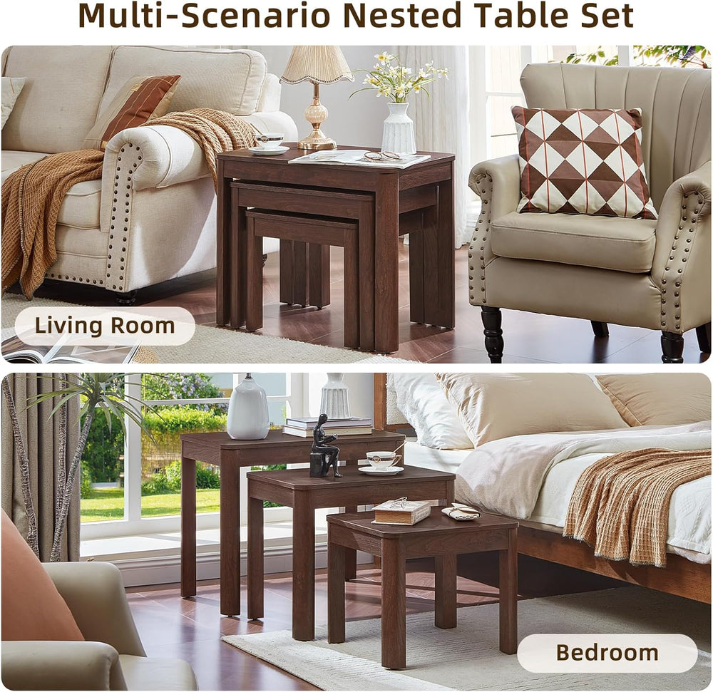 Joaxswe Farmhouse Nesting Tables Set of 3, Walnut | Nesting Side Tables with ...