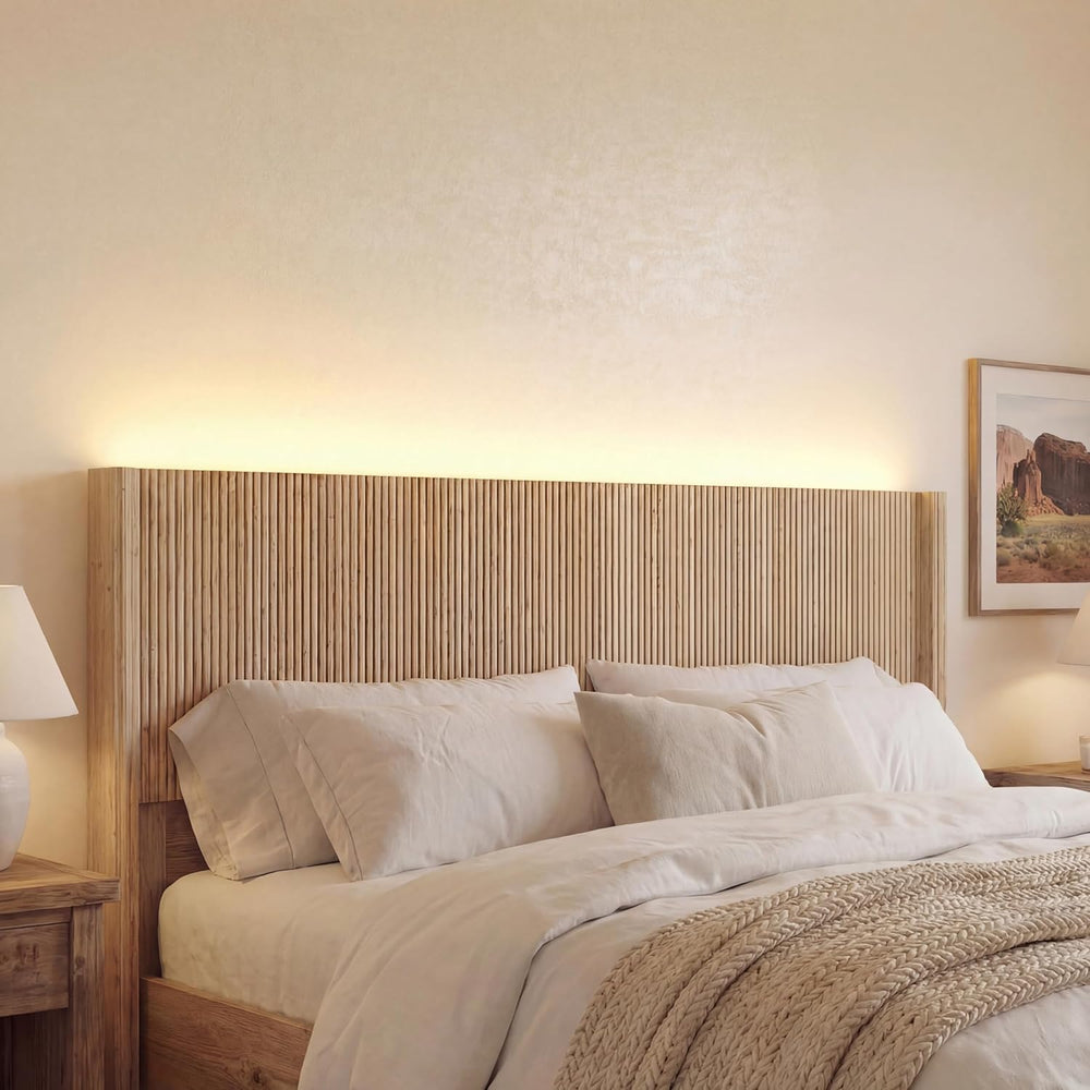 Queen Size Headboard Only, Modern Fluted Wall-Mounted Head Board with Lightin...