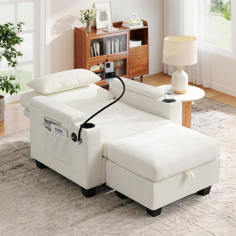 Small Chaise Lounge Chair Indoor with Ottoman&Adjustable Backrest,Chenill...