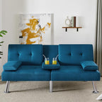 Yaheetech Convertible Sofa Bed Adjustable Fabric Couch Sleeper Modern Recliner Reversible Loveseat Folding Daybed Guest Bed, Removable Armrests, Cup Holders, 3 Angles, 772lb Capacity, Aqua Blue