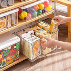 Clear plastic storage bins with LIDS-3packs,storage containers for snacks, cosmetics, books, dog food, Storage Organizer for Nursery，Kitchen, Living room,Bedroom, Bathroom, Office (Clear-White Lid)