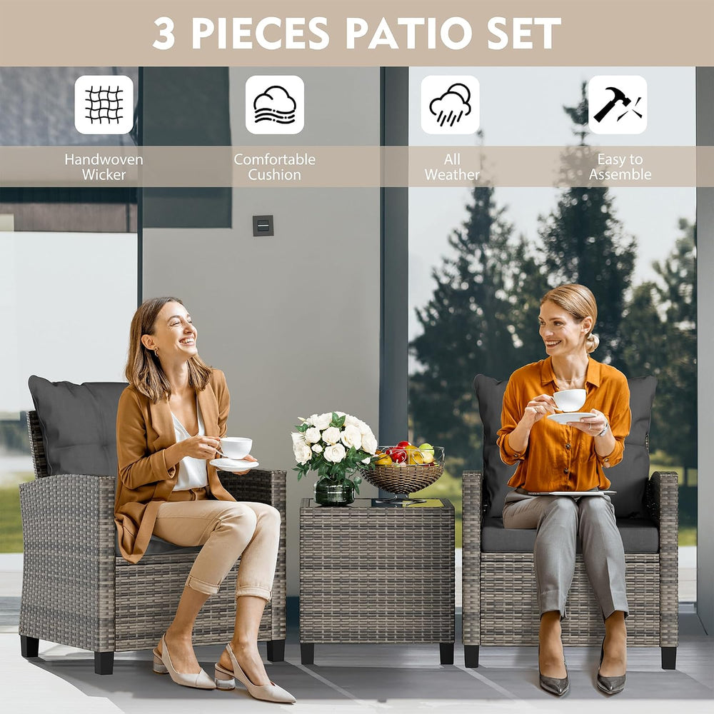 Vongrasig 3 Piece Patio Furniture Set Small Outdoor Wicker Rattan Front Porch...