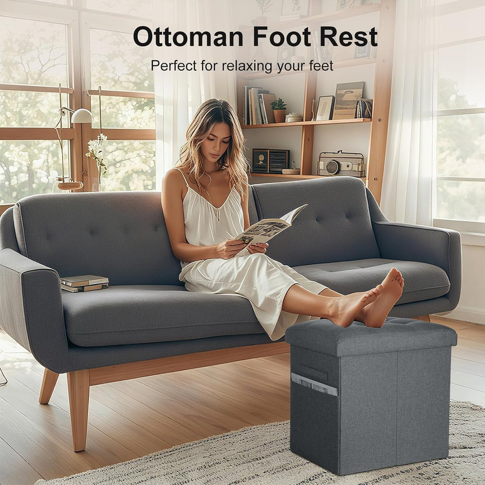 Storage Ottoman, Upgraded 17" High Foot Stools Ottoman for Dorm, Dark Gr...