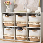 2 Pack Storage Basket for Shelves, Boho Cotton Rope Storage Bins with Heavy Tassel, Shelf Baskets Large Woven Baskets for Organizing, Cube Organizer Bins, Baby Laundry Basket for Clothes, Toys, Pets