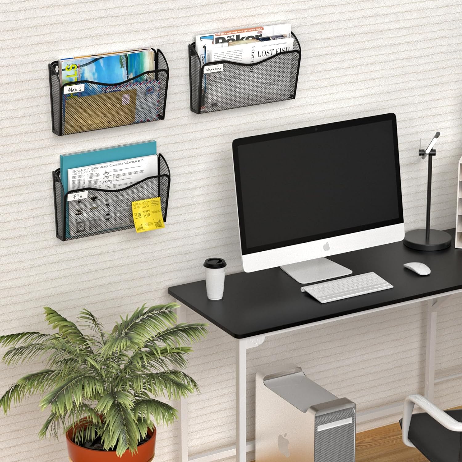 Wall File Organizer, Mesh Hanging File Organizer, Home Office Organization and Storage, 1 Pockets Document Magazine Rack
