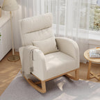 Garvee Rocking Chair, Teddy Fleece Glider Chair with Side Pockets, Nursery Chair with Pillow, Rocking Accent Armchair for Living Room Bedroom Nursing Room, White