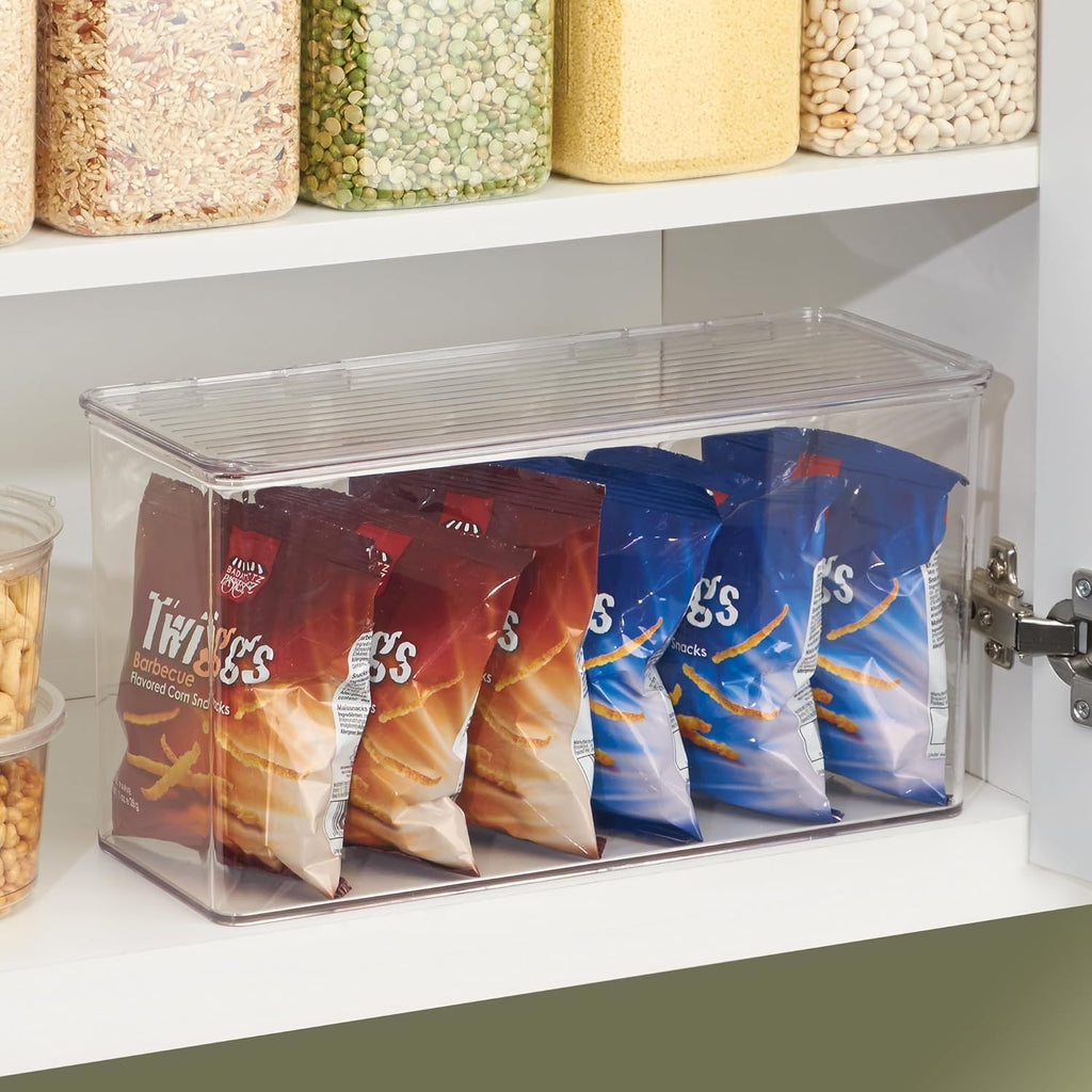 iDesign Plastic Stackable Hinged-Lid Storage Box - Set of 4 - Clear | Pantry or Kitchen Use