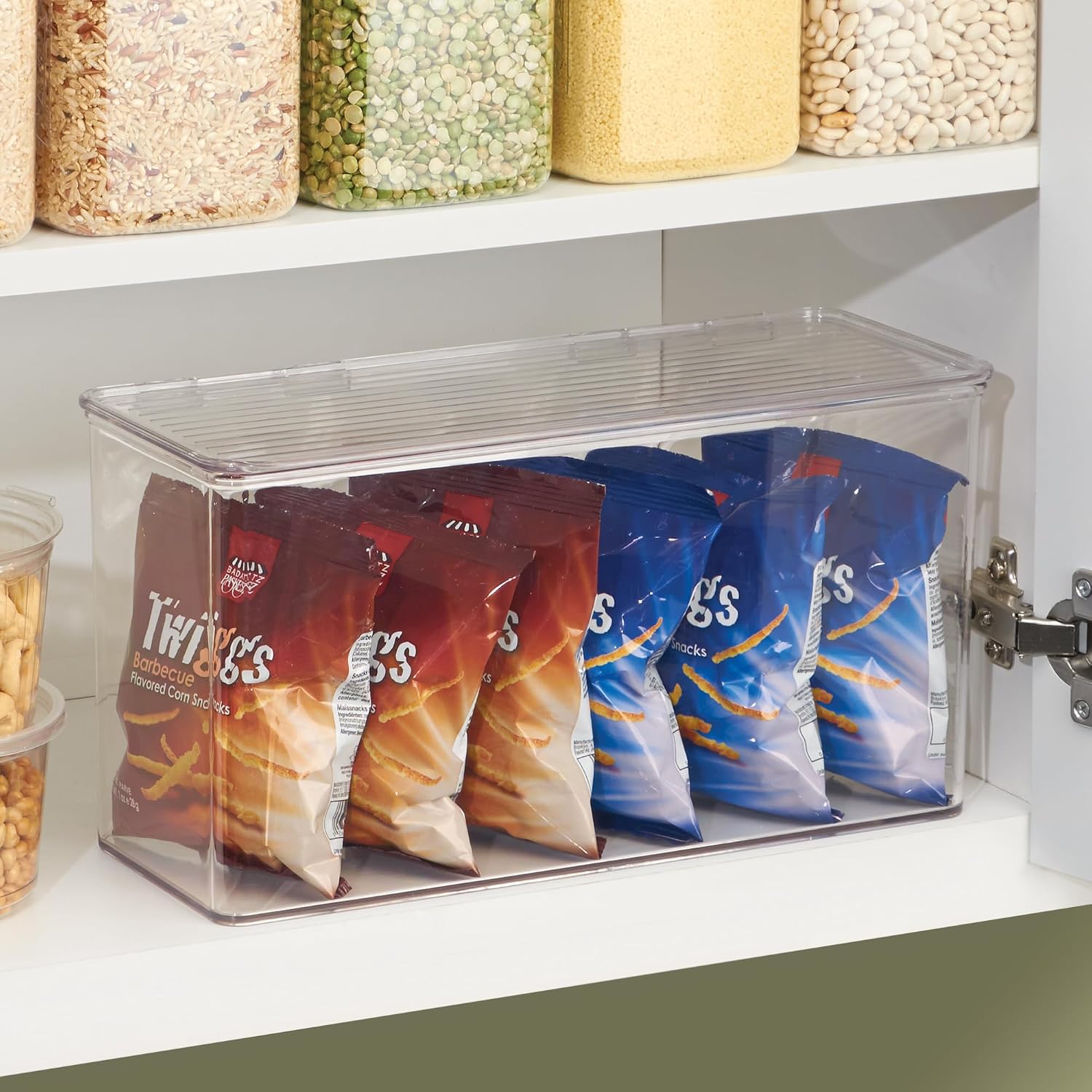 iDesign Plastic Stackable Hinged-Lid Storage Box - Set of 4 - Clear | Pantry or Kitchen Use
