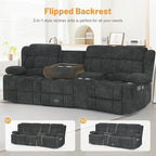 Recliner Sofa Set with Storage Console, Flip Middle Backrest Design 3 Seater Reclining Sofa and 2PC Single Recliner Chair, Manual Couches for Living Room (Gray, 3 Seat+Console+1+1)