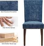 COLAMY Upholstered Parsons Dining Chairs Set of 6, Fabric Dining Room Kitchen Side Chair with Nailhead Trim and Wood Legs - Dark Blue