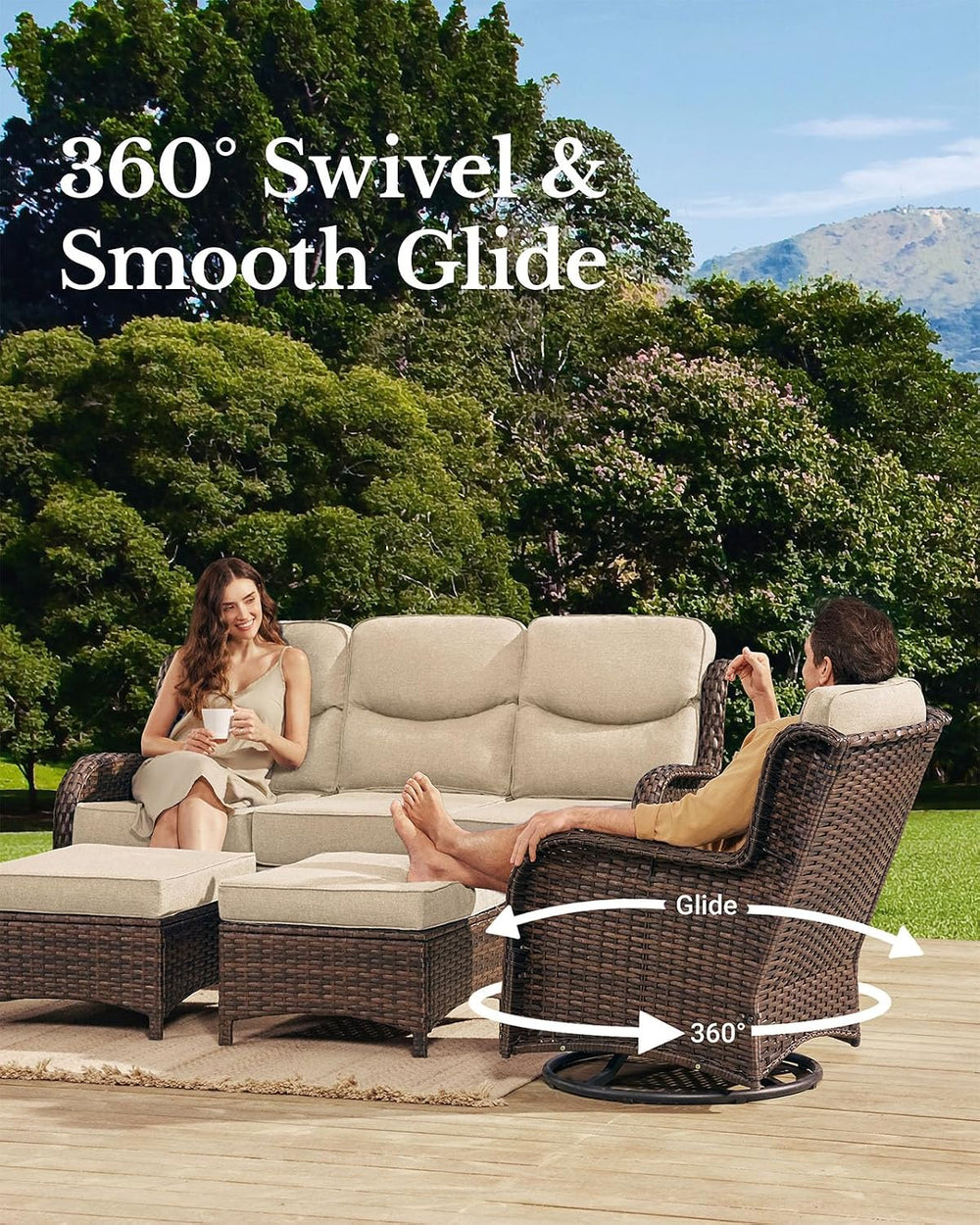 HILLGA Luxury High Back Patio Furniture Set with 6-Inch Thick Cushion