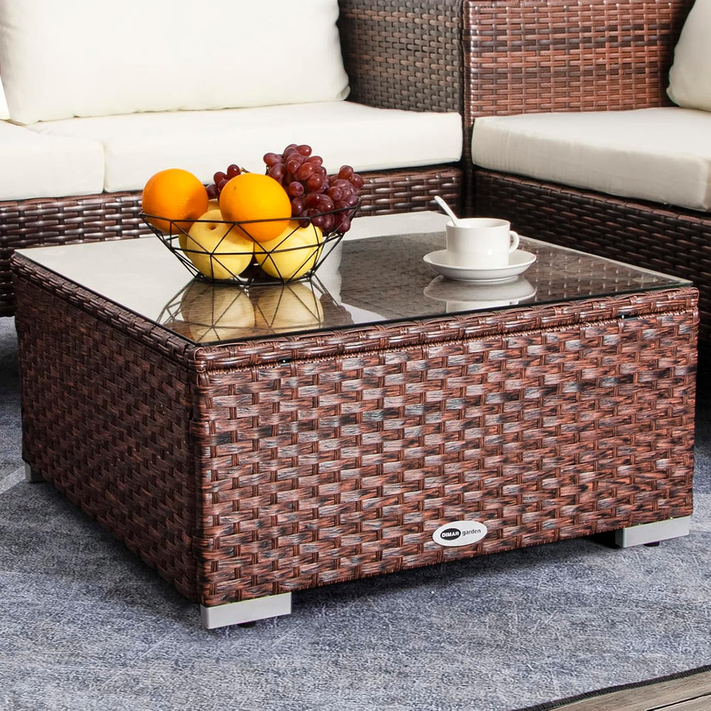 DIMAR GARDEN Outdoor Coffee Table Wicker Patio Side Table with Glass Top, 25....