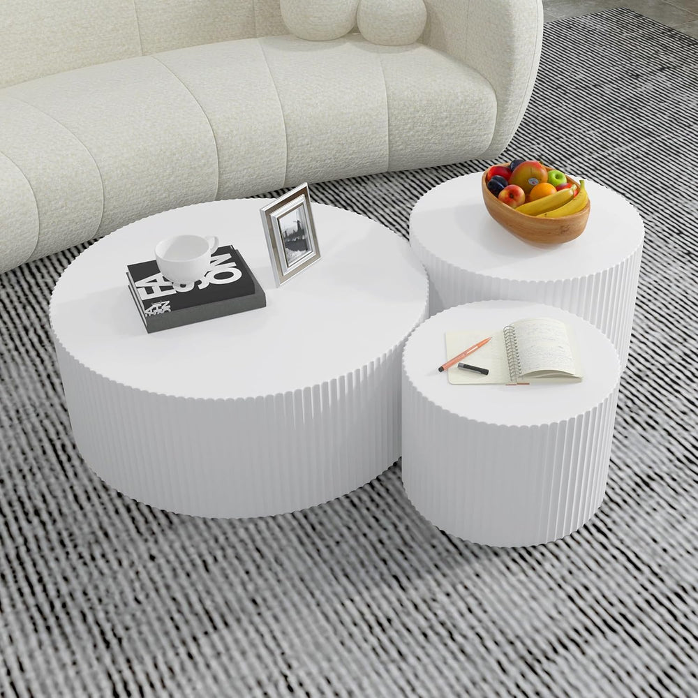 JUSTONE White Round Coffee Table Set Side Table End Table for Living Room, Dr...