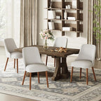 Dining Chairs Set of 6, Upholstered Dining Room Chair with Wood Legs, High-Back Padded Kitchen Chairs for Dining Room/Restaurant/Cafe, Light Grey