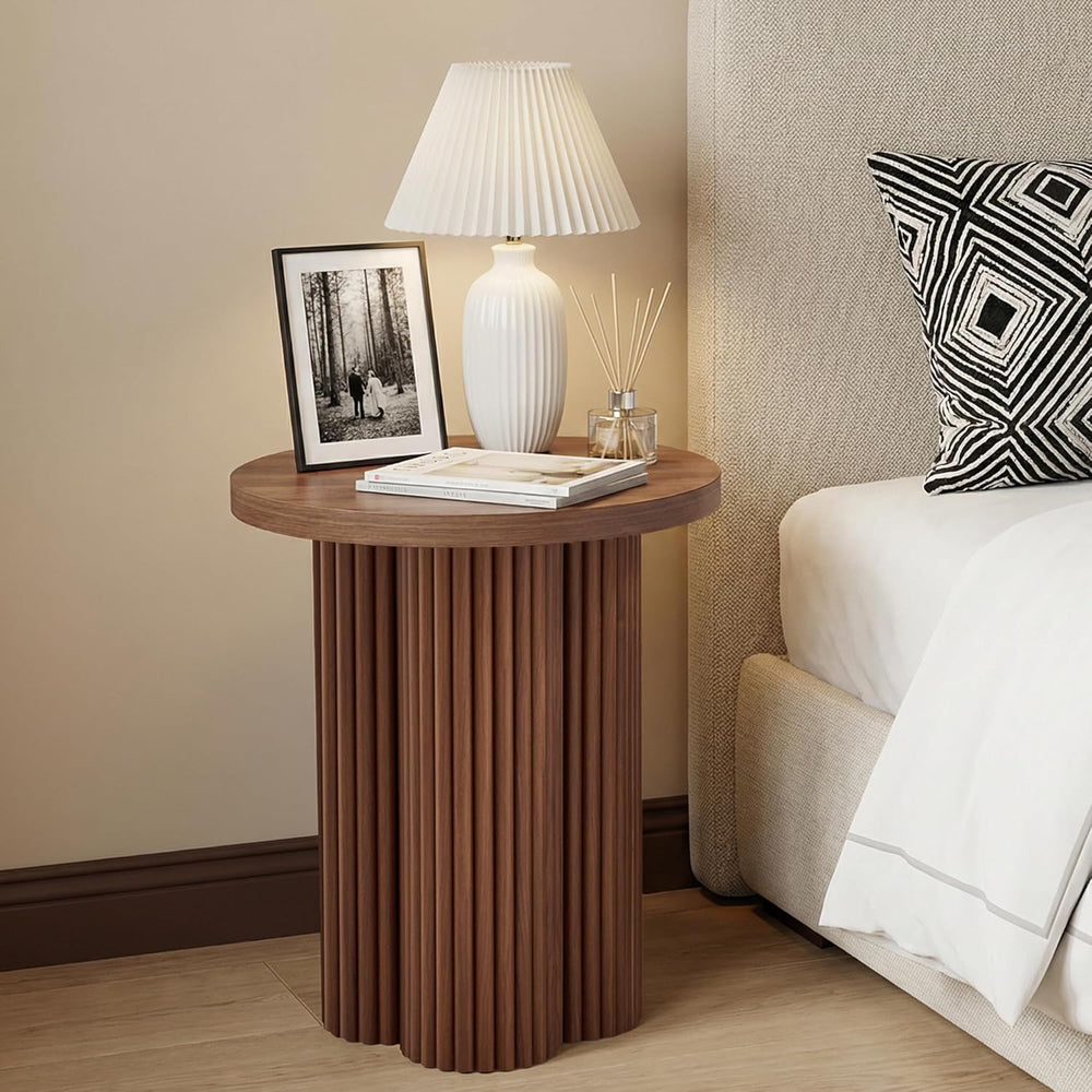 Round Fluted End Table, 17.7'' Mid Century Modern Side Table, Circle ...