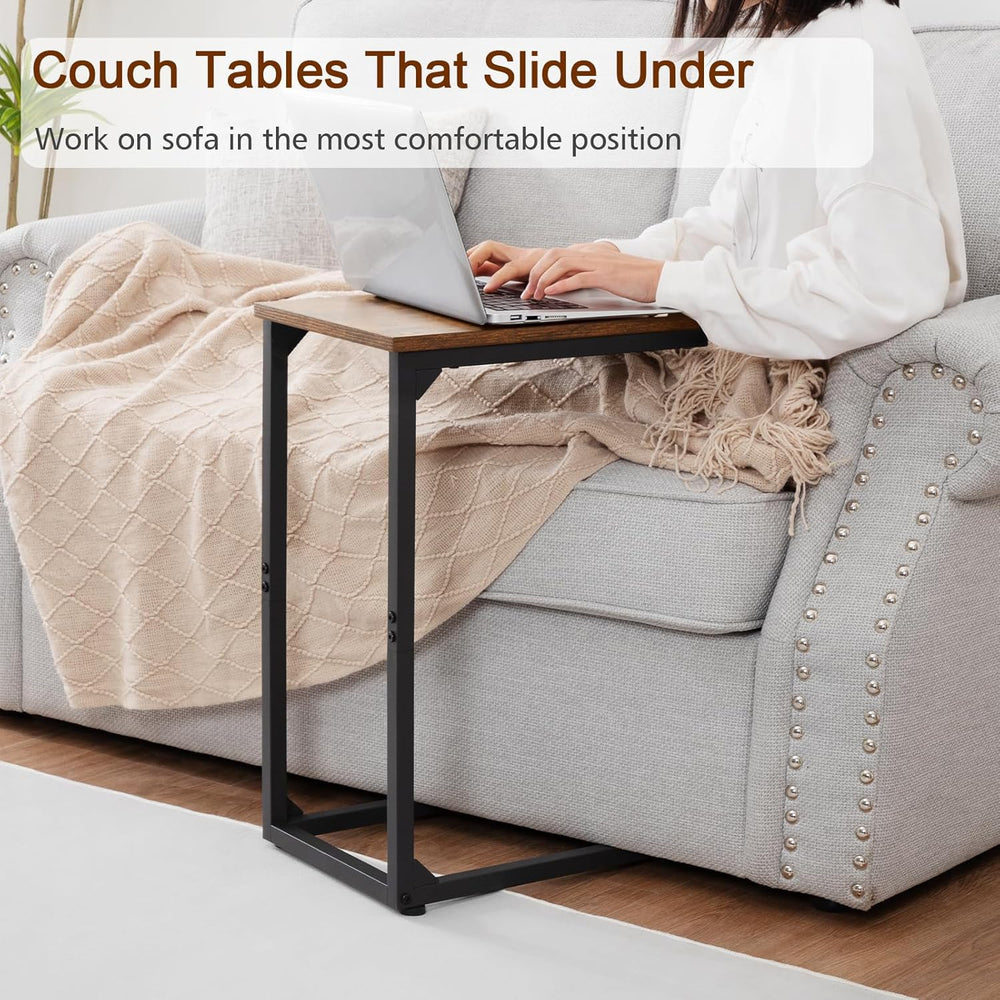 AMHANCIBLE C Shaped End Table Set of 2, Couch Side Table that Slide Under Sof...