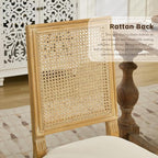 Dining Chairs Set of 4 for Dining Room & Kitchen, French Country Rattan Cane Back Chairs with Linen Upholstered Seat and S-Spring Support, Beige
