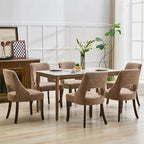 UVV Wooden Dining Chairs Set of 6, Mid Century Modern Upholstered Dining Room Chair Kitchen Chairs, Chenille Dinner Chair with Solid Wood Legs for Kitchen Dining Room, Khaki