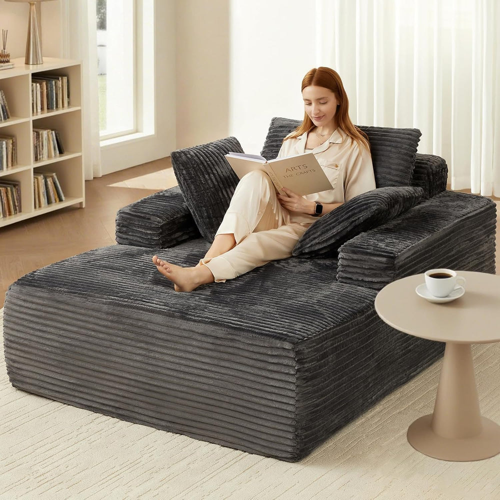 63'' Chaise Lounge Chair Indoor, Comfy Oversized Chair, Corduroy Upho...