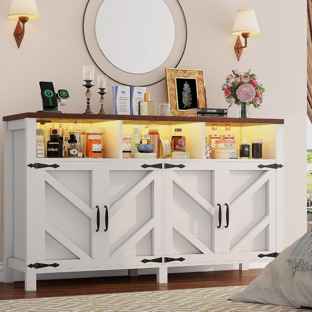 knoworld Buffet Sideboard with Storage with Power Outlets & LED Light 4 D...