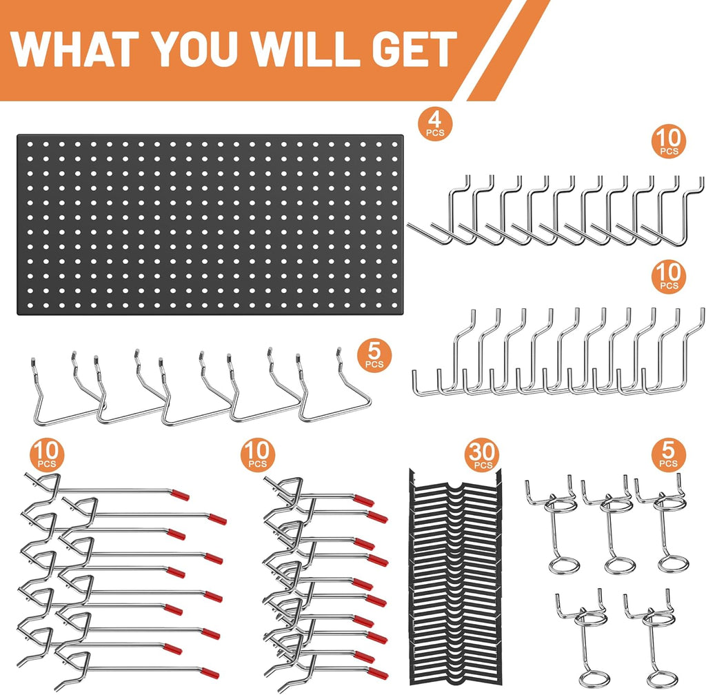 Ultrawall 4 Pack Metal Peg Board Panels with Hooks, Pegboard Wall Tool Organizer for Garage, 84pcs Peg Board with Accessories, 24"X12"