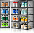 12 Pack Shoe Boxes Stackable,Upgraded Sturdy Shoe Storage Boxes with Clear Magnetic Door,Multifunctional Sneaker Storage, Shoe Box Organizer Fit up to US Size 12 Gray(13.8”x 9.84”x 7.1”)