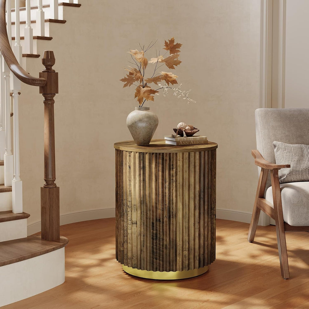 Tribesigns Fluted Round Side Table, Small Bedside Table for Sofa, Wooden Nigh...