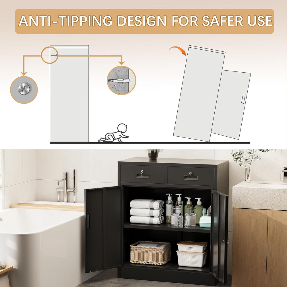 Locking Storage Cabinet, 36" H Metal Storage Cabinet, Metal Garage Stora...
