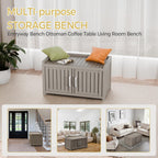 Storage Bench - 2 Doors Waterproof Resin Shoe Bench with Adjustable Shelves - Indoor & Outdoor Use, Entryway Bench with Seating for Bedroom, Living Room, Hallway - Grey