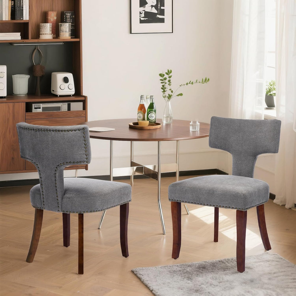 Dining Chair Set of 2 Linen Fabric Curved Backrest Farmhouse Mid Century Acce...