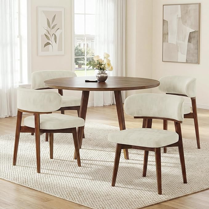 Dining Chairs Set of 2, Modern Upholstered Dining Chairs, Wooden Kitchen Chairs for Dining Room with Ergonomic Curved Backrest