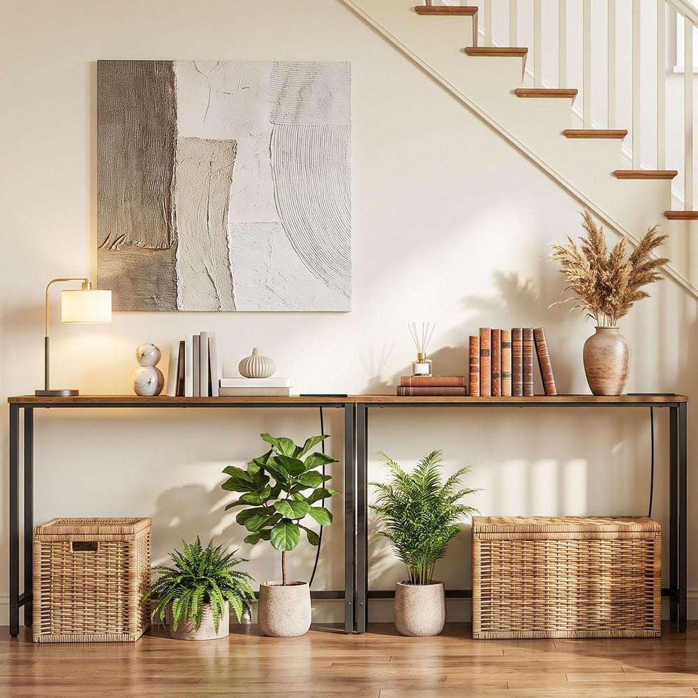 HOOBRO 47.2" Narrow Console Table with Power Outlet, 5.9" Behind Co...