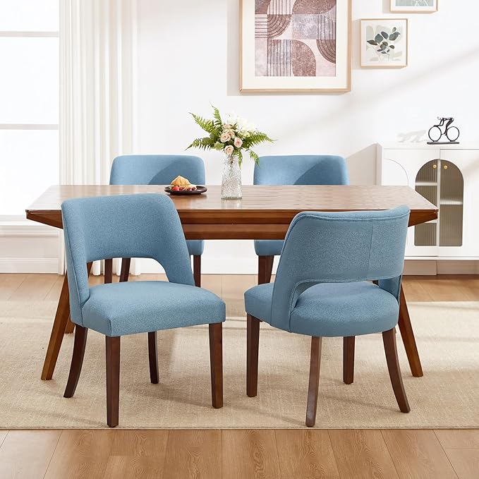 Dining Chair Set of 5,Modern Dining Room Chairs with Thick Cushions,Upholstered Linen Fabric Kitchen Chairs for Kitchen Dining Room LIGHTBLUE