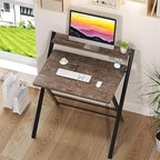 GreenForest No Assembly Folding Desk, 2-Tier Compact Computer Desk with Shelf, Space Saving Foldable Table for Home Office, Dorm or Apartment, Portable Collapsible Sturdy Laptop Desk, Brown