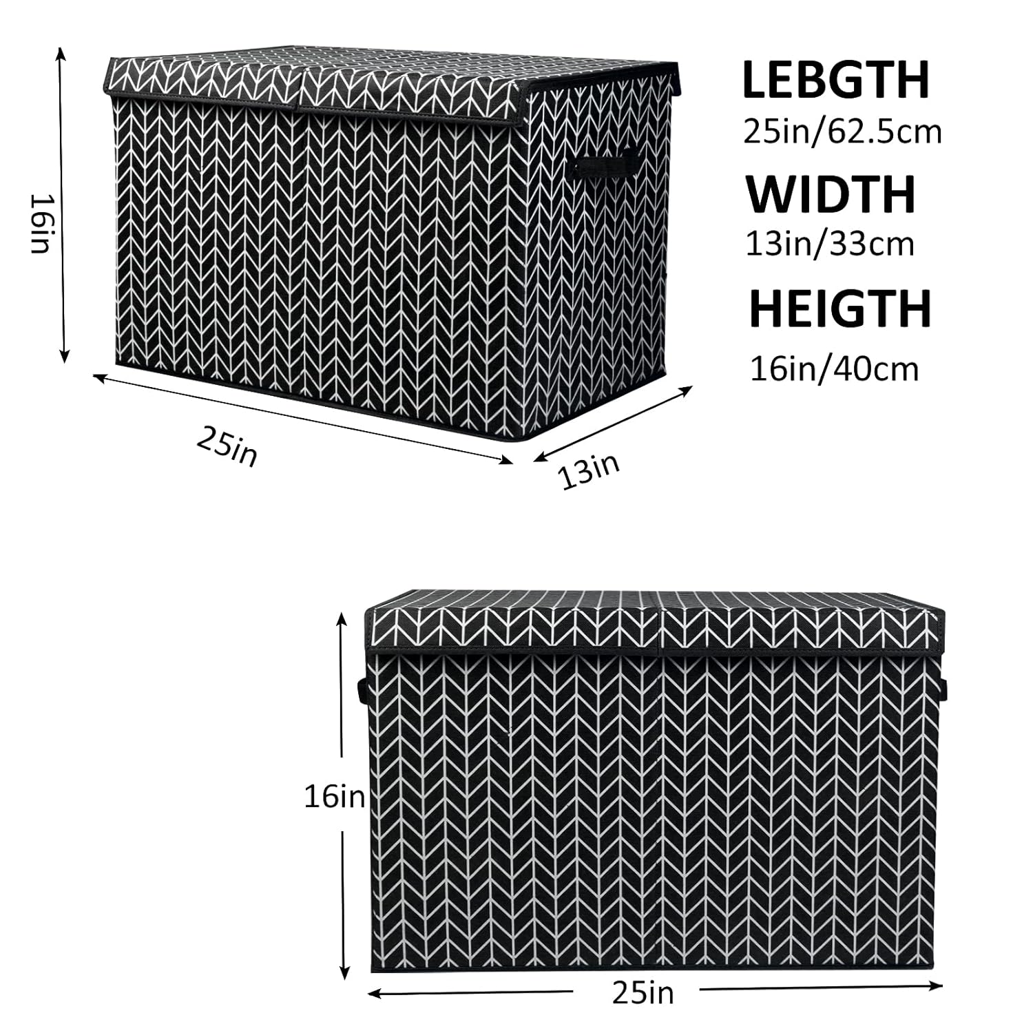 Mayniu Large Toy Box Chest with Lid, Kids Toy Storage Organizer Bins Basket for Living Room, Nursery, Closet, Bedroom, Playroom 25"x13" x16" (Black)