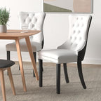 Dining Room Chairs Set of 4, Upholstered Dining Chairs with Back Ring Pull Trim and Solid Wood Legs, Modern Tufted Kitchen Chairs for Dining Room, White Pu Leather Splicing Black Velvet