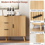 47.2" Fluted Sideboard Buffet Cabinet with 3 Drawers, Modern Sideboard Cabinet with Storage, Large Storage Cabinets with 2 Doors Accent Credenza for Kitchen|Living Room|Entryway, Natural