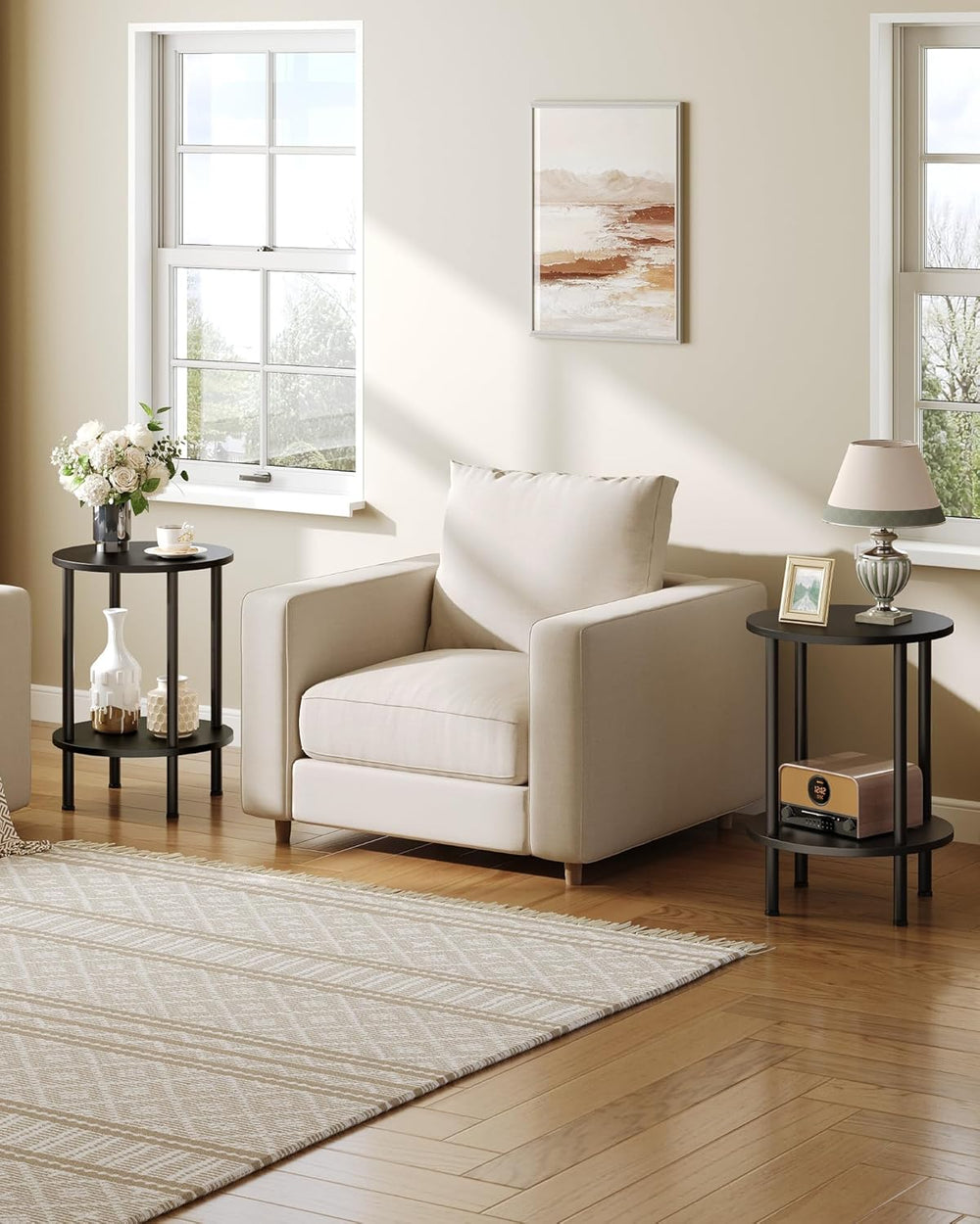 CHOEZON Round Side Table, 2-Tier End Table, Small Round Nightstand with Sturd...