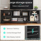 LINSY HOME TV Stand for 75 Inch TV, Modern Farmhouse Entertainment Center with Storage Cabinets and Glass Doors, Tall Media Console Table for Living Room, Bedroom, Large Long Television Stand, Black