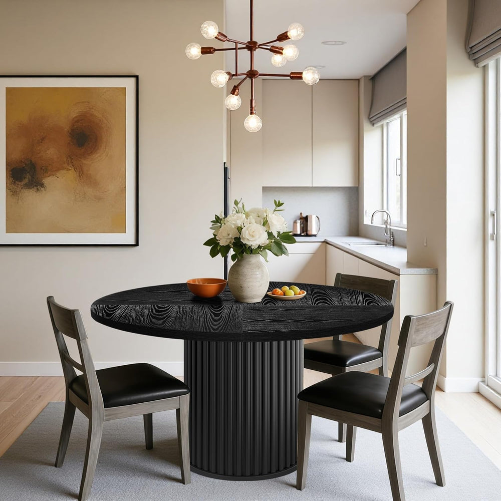 Oigavfd Black Round Dining Table for 4, 47" Circle Dining Table,with MDF...