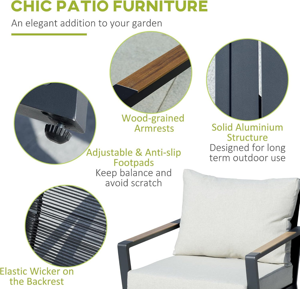 Outsunny 4 Piece Patio Furniture Set, Aluminum Conversation Set, Outdoor Gard...
